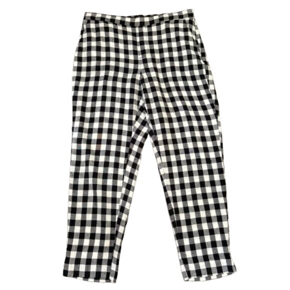 Banana Republic Hayden Gingham Pant Black White Linen Blend Pull On Size 12 - Picture 1 of 7